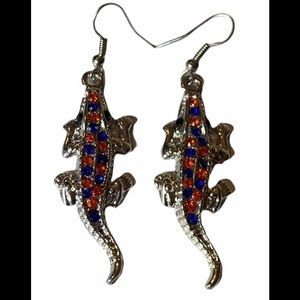 Alligator Earrings with Orange and Blue Crystal Stones.    NWOT